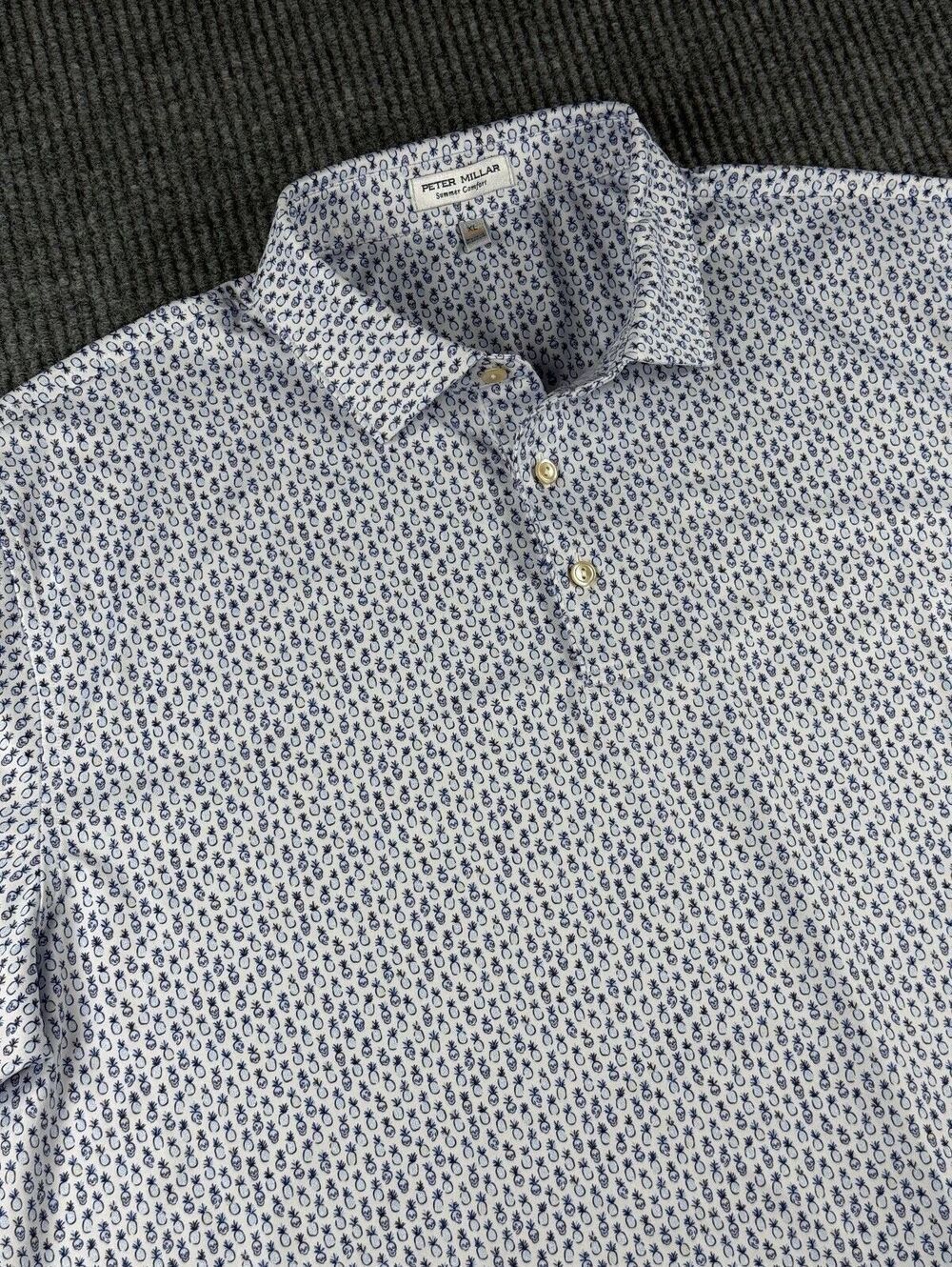 Peter Millar Summer Comfort Crown Crafted Polo Mens XL Pina Skullada White Navy